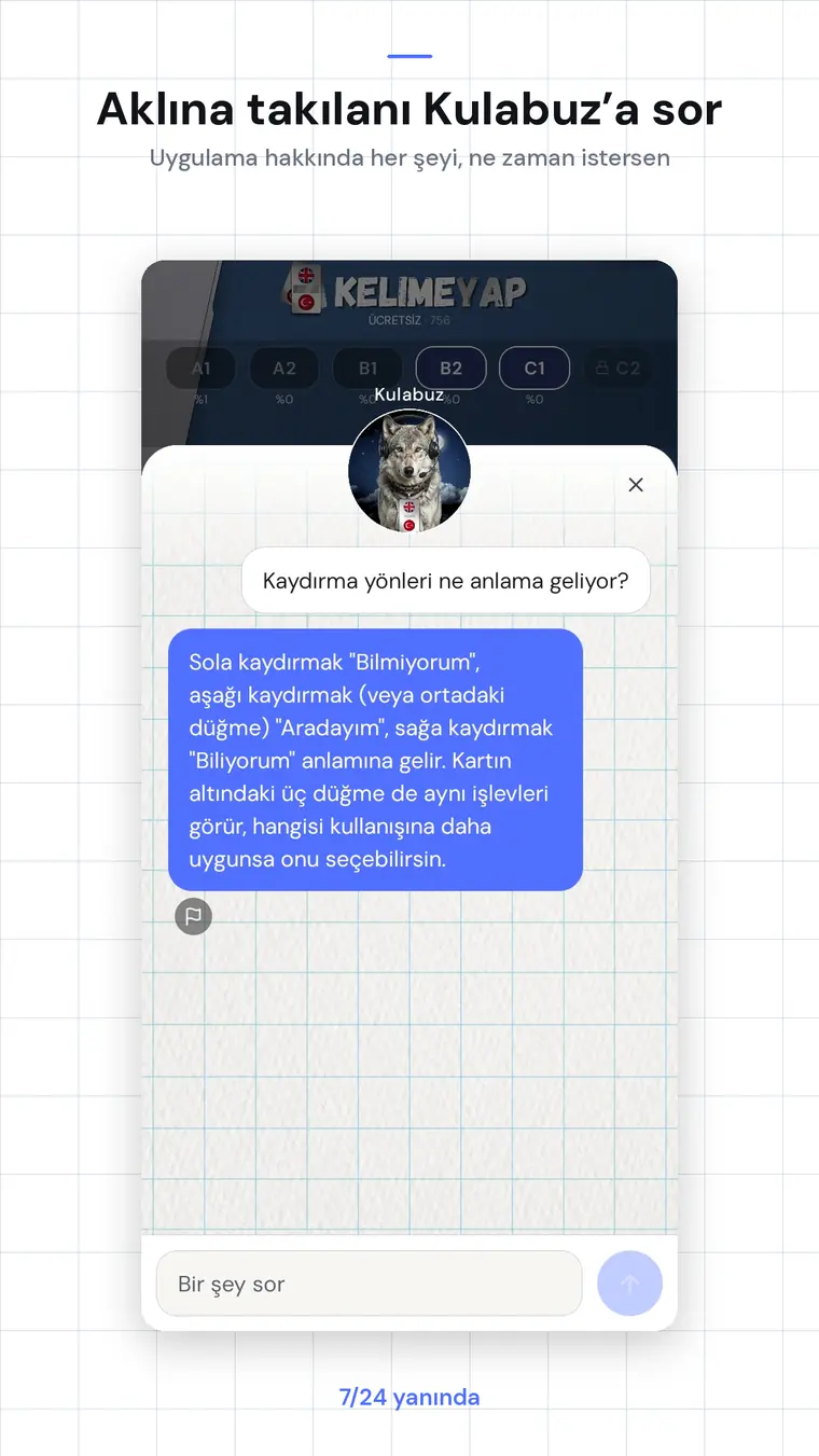 Uygulama içi rehber Kulabuz'a sorulan bir soru ve cevabı.