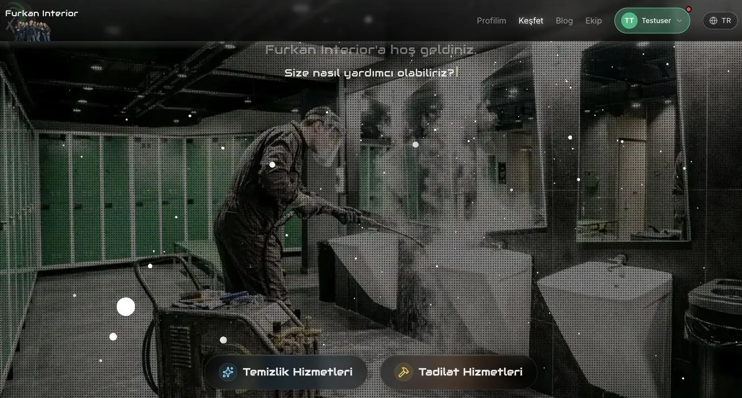 The Furkan Interior home page, with the service menu and the price request entry point.