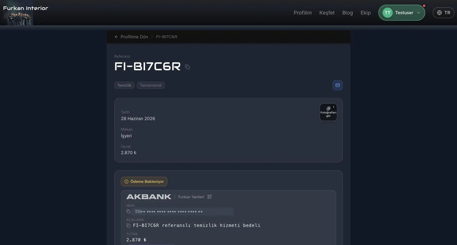 A single service record with its reference code, date, price and payment details.